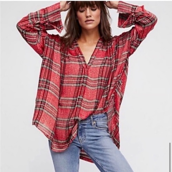 Free People Tops - Free People Fearless Love Red Bell Sleeve Tunic Top Size XS Boho
